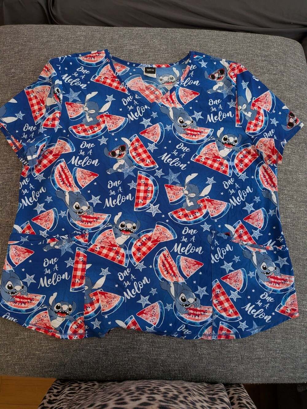 Disney Stitch One In A Melon Scrub Top Size 2XL/2XG Blue V-Neck